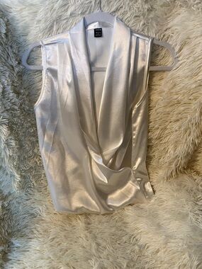 SHEIN Ivory Satin Draped Cowl Neck Sleeveless Top